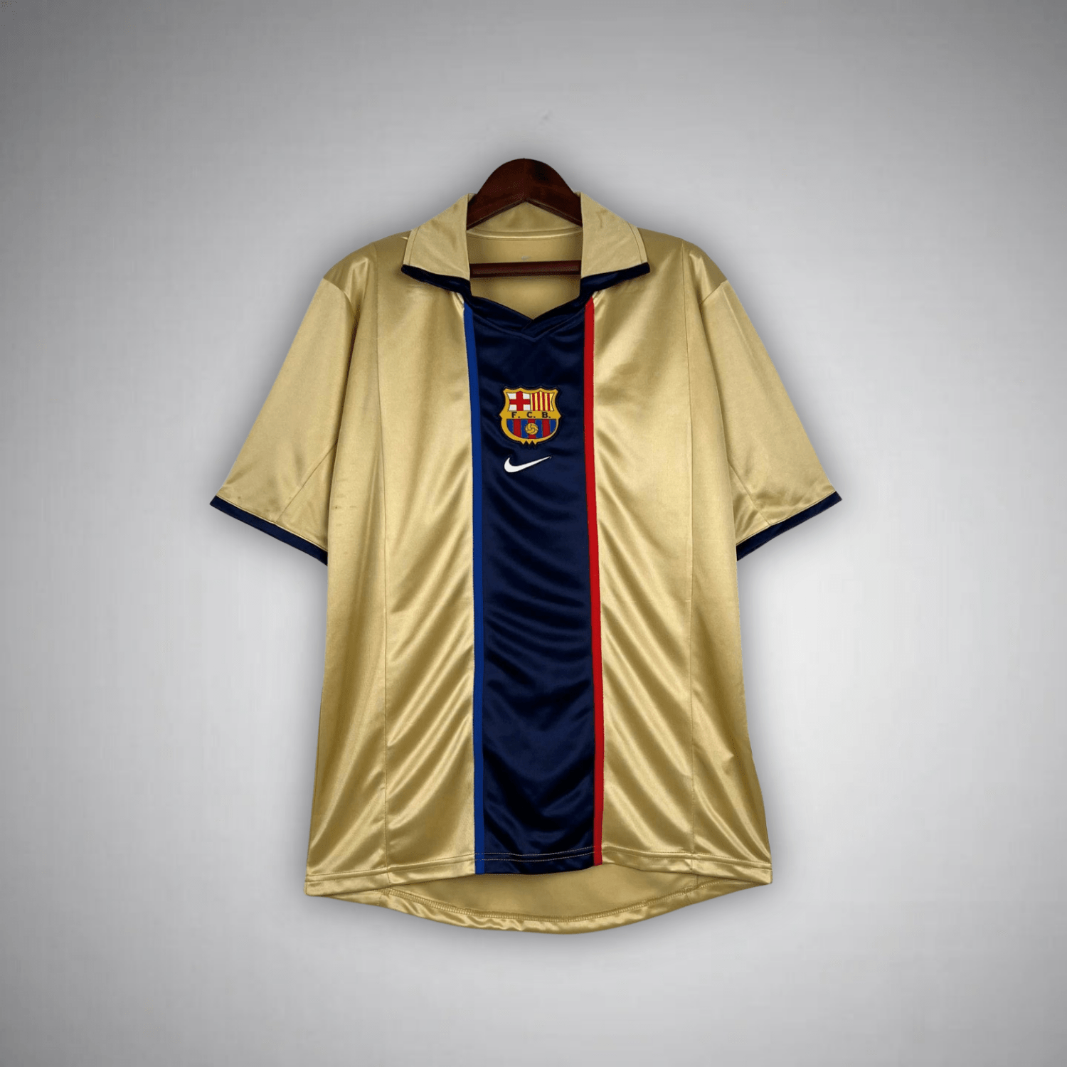 02/03 FC Barcelona Gold Away Retro Kit - Premium Quality Jersey at FootballPrestige.com
