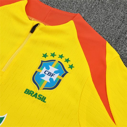 25/26 Brazil Training Yellow Kids Size Tracksuit - Premium Quality Jersey at FootballPrestige.com