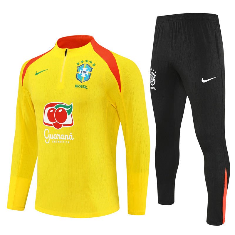 25/26 Brazil Training Yellow Kids Size Tracksuit - Premium Quality Jersey at FootballPrestige.com
