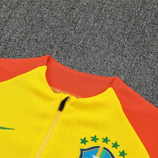 25/26 Brazil Training Yellow Kids Size Tracksuit - Premium Quality Jersey at FootballPrestige.com