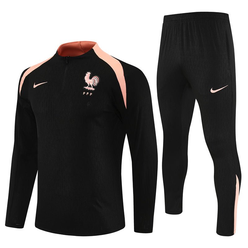 25/26 France Training Black/Light Pink Kids Size Tracksuit - Premium Quality Jersey at FootballPrestige.com