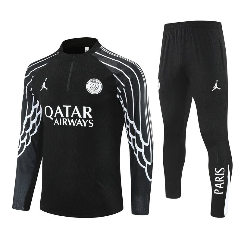 25/26 PSG x Jordan Black Kids Size Tracksuit - Premium Quality Jersey at FootballPrestige.com