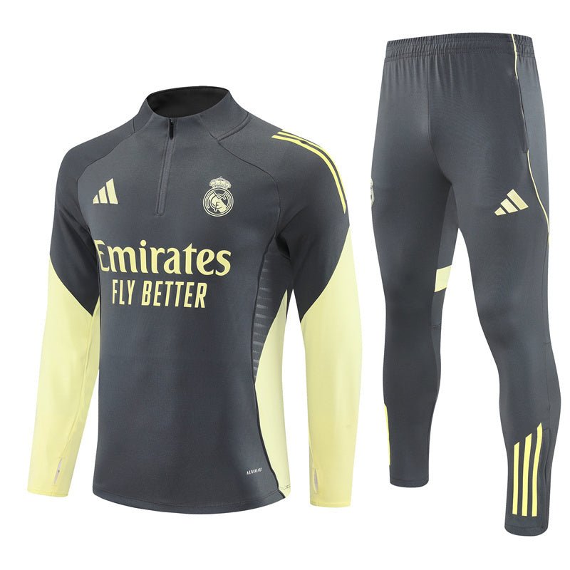 25/26 Real Madrid Training Grey/Yellow Kids Size Tracksuit - Premium Quality Jersey at FootballPrestige.com