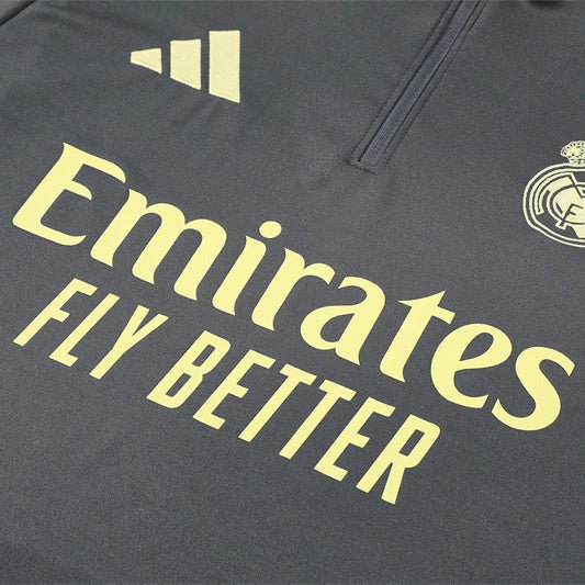 25/26 Real Madrid Training Grey/Yellow Kids Size Tracksuit - Premium Quality Jersey at FootballPrestige.com