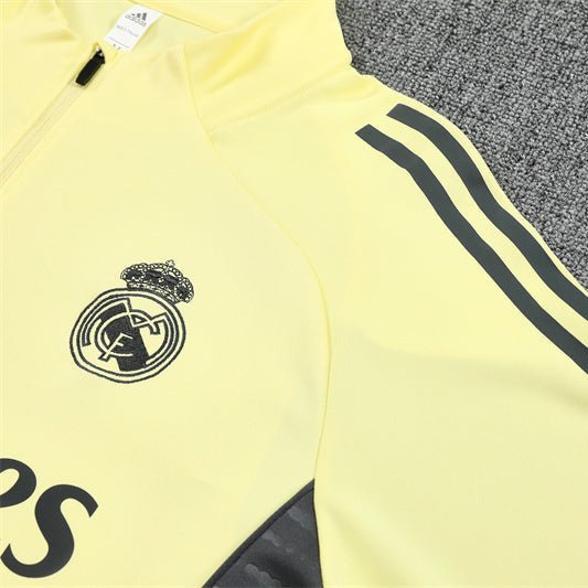 25/26 Real Madrid Training Yellow/Grey Kids Size Tracksuit - Premium Quality Jersey at FootballPrestige.com