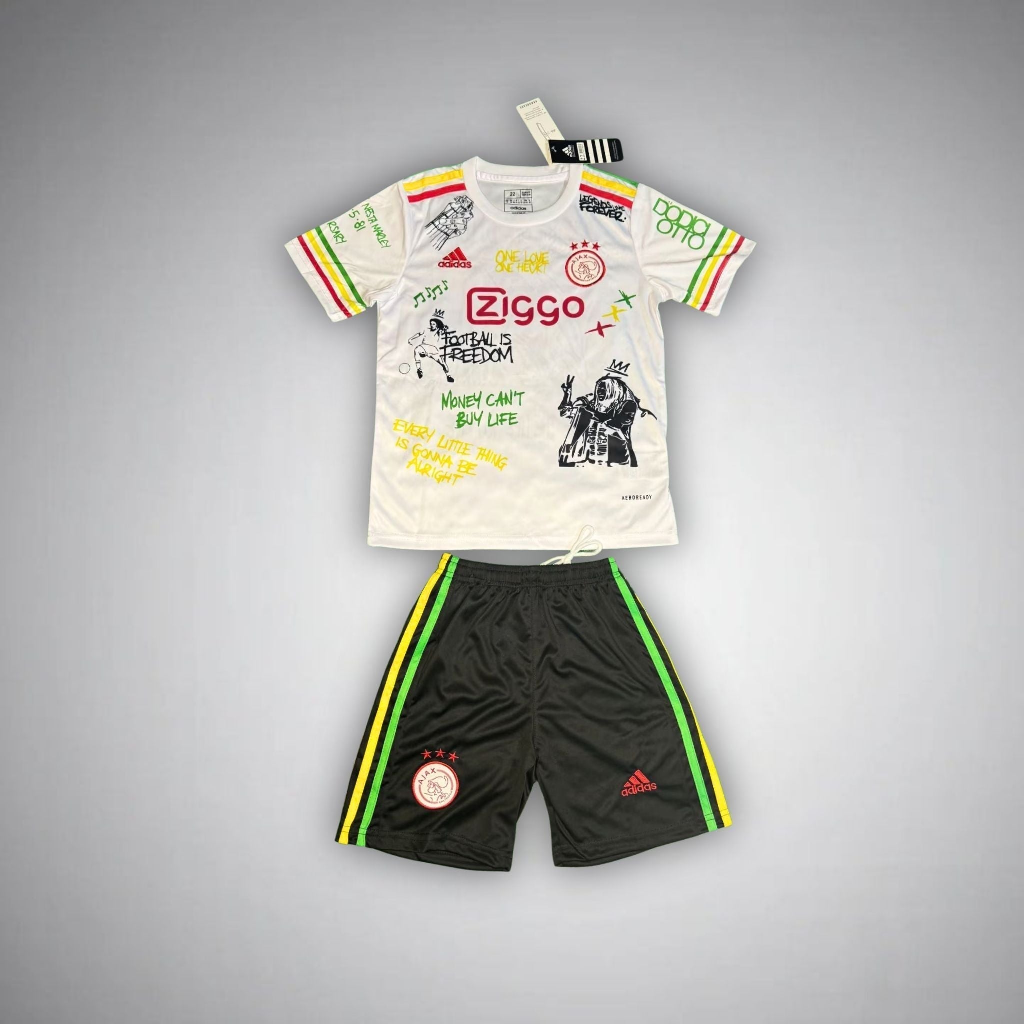 Ajax "Bob Marley" White Premium Kids Size Kit - Premium Quality Jersey at FootballPrestige.com