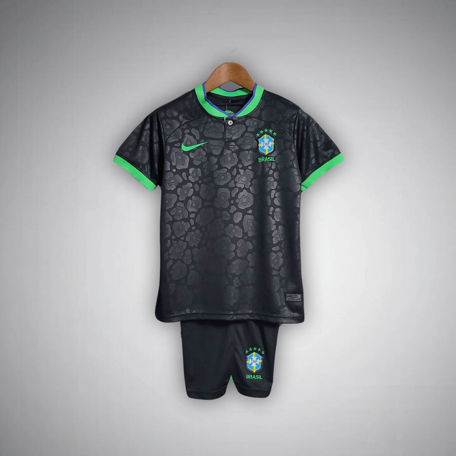Brazil "Black Leopard" Premium Kids Size Kit - Premium Quality Jersey at FootballPrestige.com