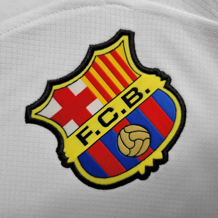 23/24 FC Barcelona White Long Sleeve Away Kit - Premium Quality Jersey at FootballPrestige.com