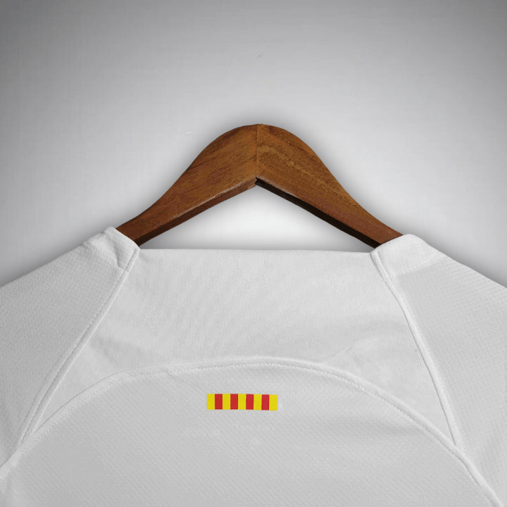 23/24 FC Barcelona White Long Sleeve Away Kit - Premium Quality Jersey at FootballPrestige.com