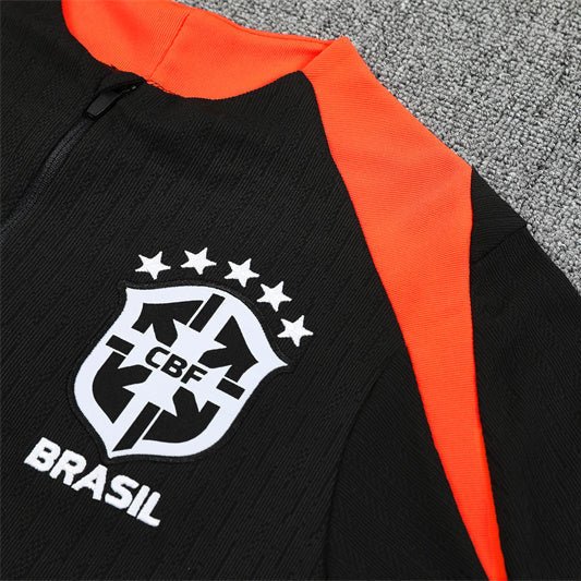25/26 Brazil Training Black Kids Size Tracksuit - Premium Quality Jersey at FootballPrestige.com
