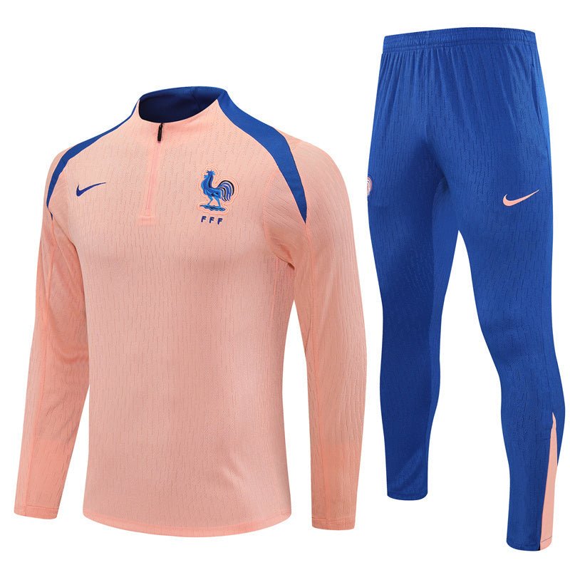 25/26 France Training Pink/Blue Kids Size Tracksuit - Premium Quality Jersey at FootballPrestige.com