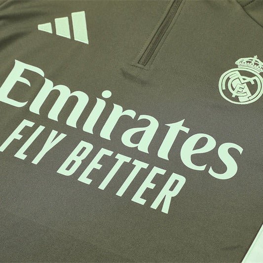 25/26 Real Madrid Training Dark Olive Tracksuit - Premium Quality Jersey at FootballPrestige.com