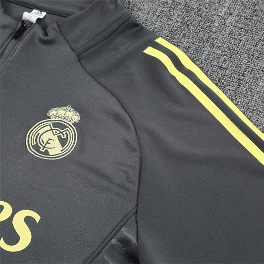 25/26 Real Madrid Training Grey/Yellow Kids Size Tracksuit - Premium Quality Jersey at FootballPrestige.com
