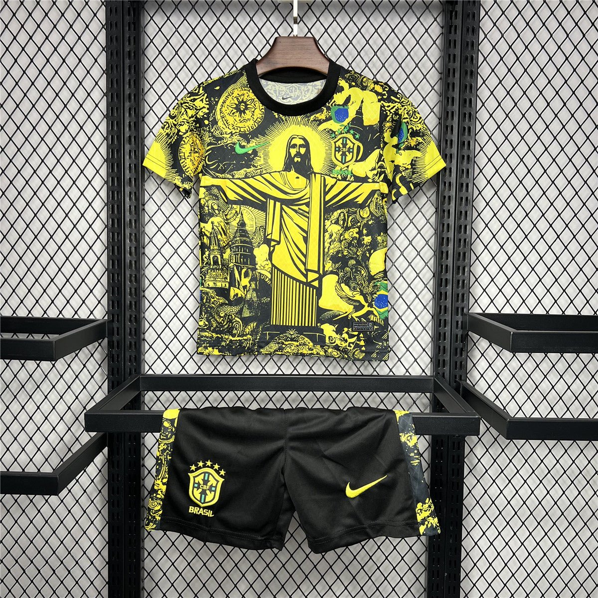 Brazil "Jesus" Special Kids Size Kit Yellow Edition - Premium Quality Jersey at FootballPrestige.com