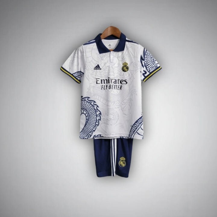 Real Madrid Dragon Blanco Premium Kids Size Kit - Premium Quality Jersey at FootballPrestige.com