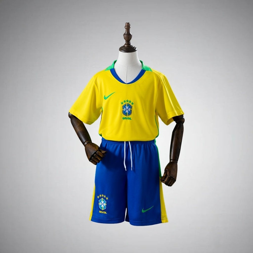 2026 Brazil Home Kids Size Kit from FootballPrestige.com - Premium Football Kits