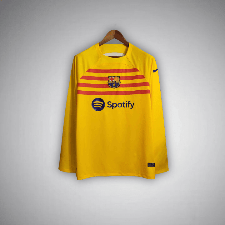 23/24 FC Barcelona Long Sleeve Away Kit from FootballPrestige.com - Premium Football Kits
