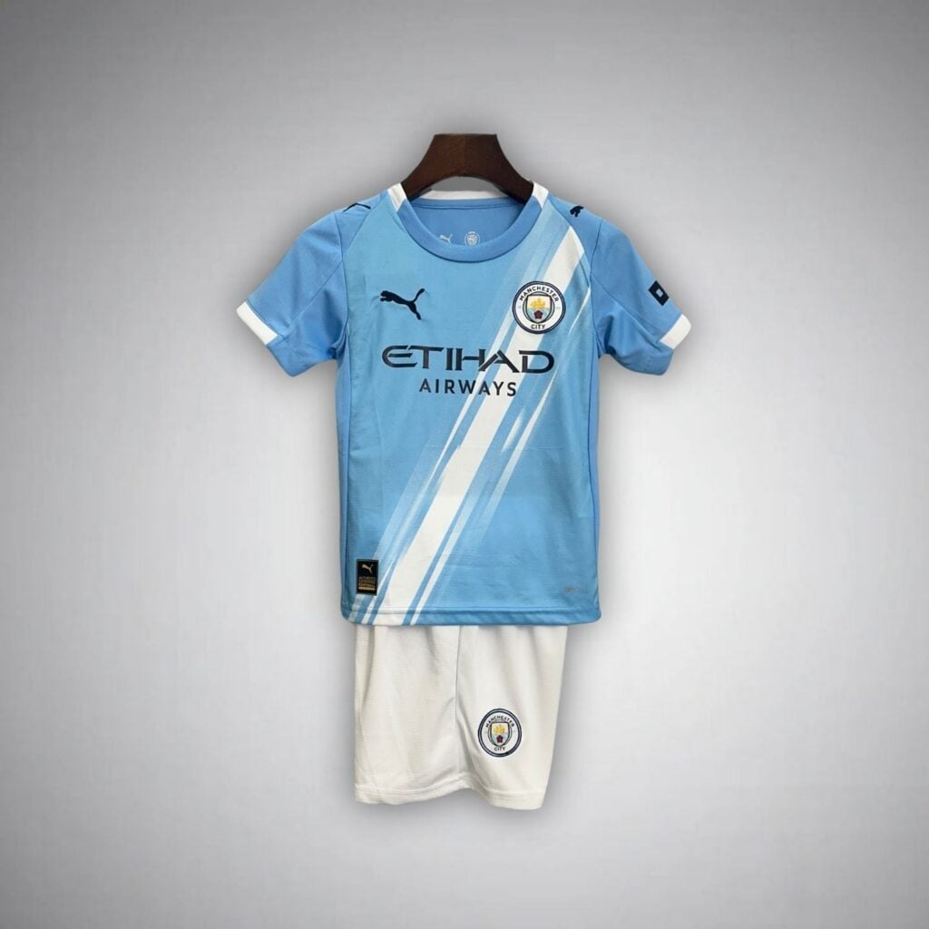 25/26 Manchester City Home Kids Size Kit from FootballPrestige.com - Premium Football Kits
